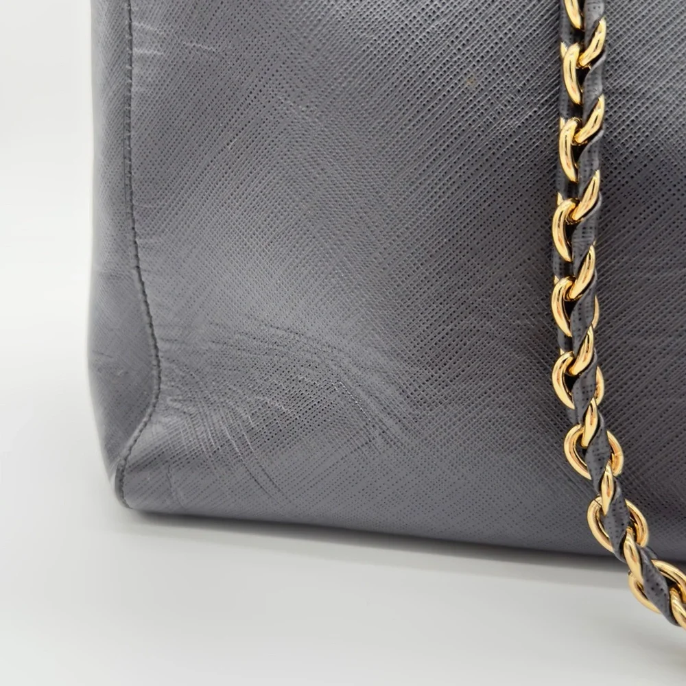 Salvatore Ferragamo Leather Chain Tote Bag Handbag Grey Gold - Picture 12 of 16